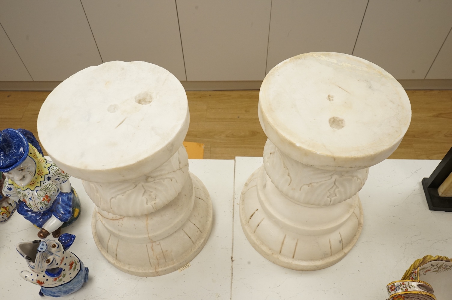 A pair of late 19th century carved marble columns, 40cm